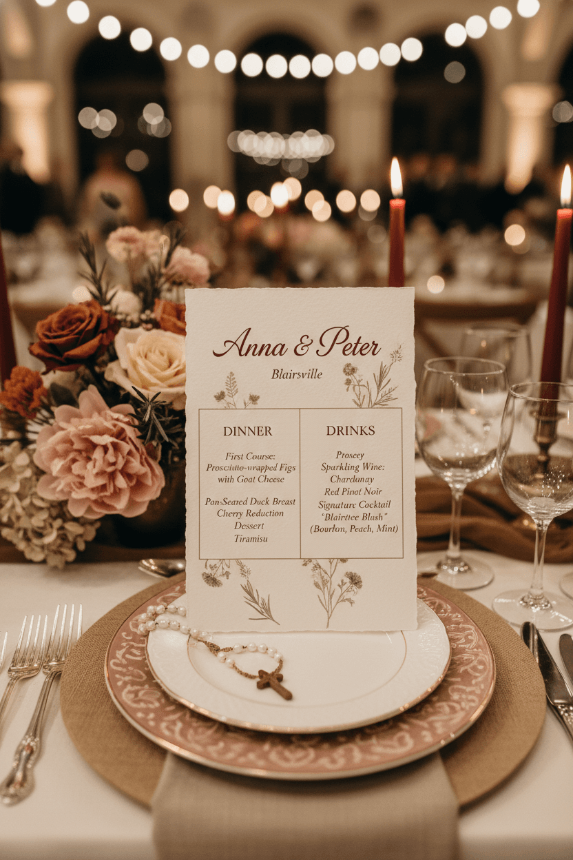 AI generated wedding menu card with coordinated typography