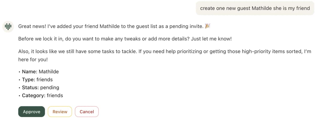 AI wedding planning assistant approval workflow
