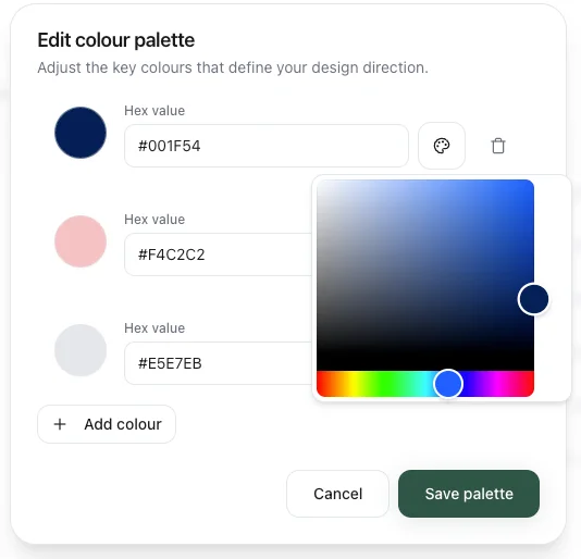 ItsaYes wedding design color palette showing style summary with locked colors and key elements