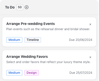 ItsaYes completed tasks checklist showing finished wedding planning items