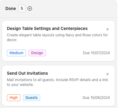 ItsaYes checklist showing wedding tasks to do with priorities and deadlines