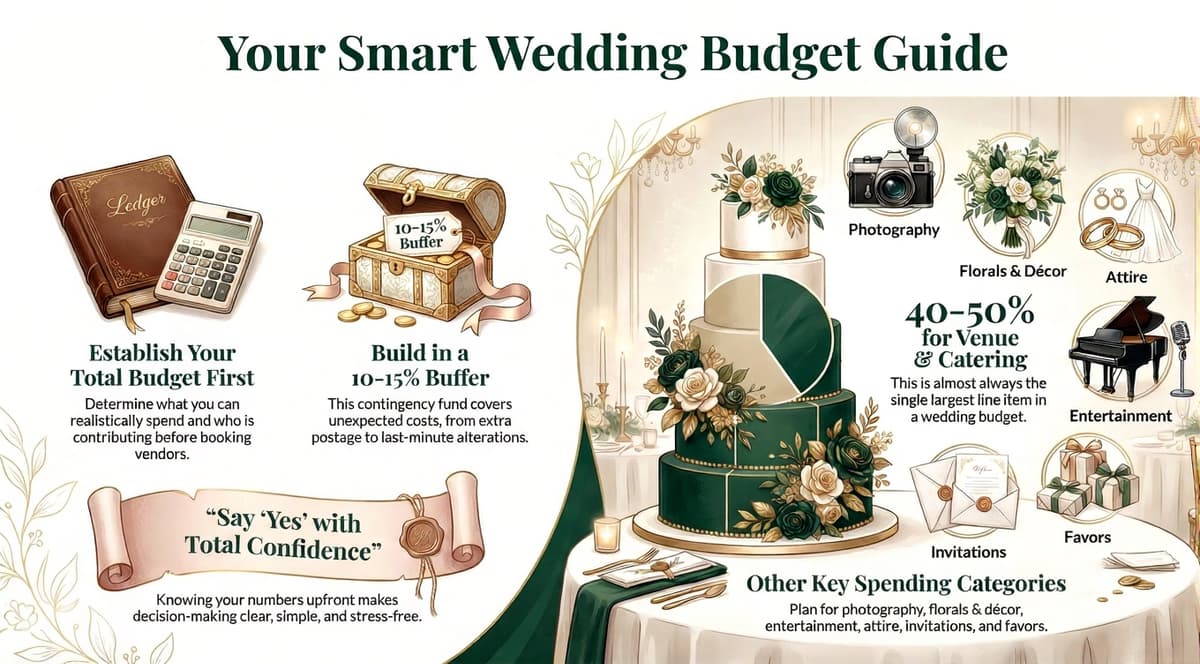 Infography showing typical wedding budget allocation by category